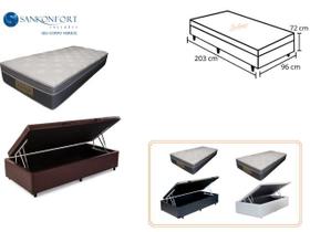 Conjunto Solteirão King + Colchão Sankonfort Sleep Fresh C/ Cama Box Baú 96x203x72 - Linha Alta e Confortável