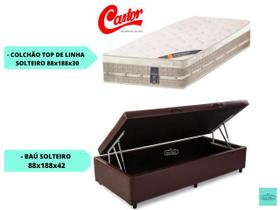 Conjunto Solteiro c/ Colchão Castor Molas Premium Tecnopedic + Cama Box Baú Jadmax 88x188x72