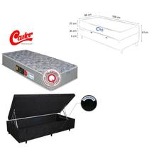 Conjunto Solteiro Castor D33 Sleep Max com Cama Box Baú 88x188 Espuma Firme Suede Premium Baú Blindado com Pistão a Gás