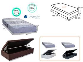 Conjunto Solteiro Colchão Protege Ortopédico Sanko c/ Cama Box Baú Jadmax 88x188 - Linha Extra Firme e Resistente