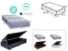 Conjunto Solteiro Colchão Protege Ortopédico Sanko c/ Cama Box Baú Jadmax 88x188 - Linha Extra Firme e Resistente