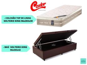 Conjunto solteiro King c/ Colchão Castor Molas Premium + Cama Box Baú Jadmax 96x203x72
