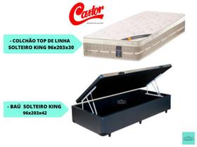Conjunto solteiro King c/ Colchão Castor Molas Premium + Cama Box Baú Jadmax 96x203x72