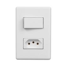 Conjunto Stella Steck Interruptor Simples + Tomada 2P+T Horizontal Branco 10A 250V Conjunto Stella Steck Interruptor Simples + Tomada 2P+T Horizontal Branco 10A 250V