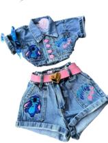 Conjunto Stitch menina short e cropped jeans - ursinho