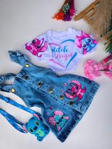 Conjunto Stitch salopete jeans e cropped - modinha infantil