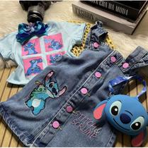 Conjunto Stitch salopete jeans e cropped - modinha infantil