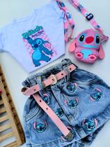 Conjunto Stitch short saia jeans e cropped - menina