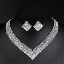 Conjunto Strass Colar Brinco Noiva Prata Debutante Madrinha