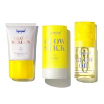 Conjunto Supergoop! Glowscreen SPF 40 (15ml), Glow Stick SPF 50 (20ml) e Glow Oil SPF 50 (30ml)