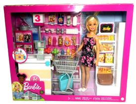Conjunto Supermercado De Luxo - Boneca Menina Barbie Loira - Acompanha Acessórios Como Carrinho Para Compras Sacola E Caixa - Mattel