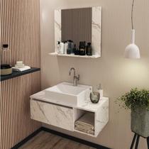 Conjunto Suspenso para Banheiro com Espelheira 80cm Branco/Marmorizado