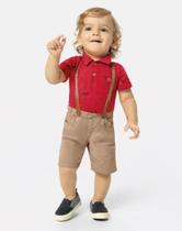 Conjunto Suspensório Menino Bebê Infantil Bebê Social Polo Bermuda com Suspensório Social - Carinho