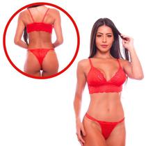 Conjunto Suspiro em Renda Vermelho Tamanho P - Patitex