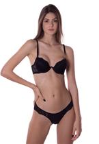 Conjunto sutiã aro inteiro e calcinha fio simony lingerie renda microfibra chloe