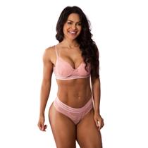 Conjunto Sutiã Bojo e Calcinha Renda Com Elástico na Cintura Sensual Elegante Lingerie Feminina