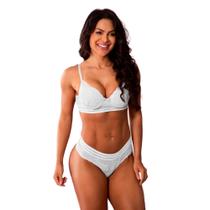 Conjunto Sutiã Bojo e Calcinha Renda Com Elástico na Cintura Sensual Elegante Lingerie Feminina