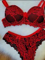 Conjunto sutiã e calcinha cor vermelho rendado