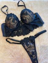 Conjunto sutiã e calcinha diversos tamanhos na cor preta. Conjunto sutiã e calcinha diversos tamanhos na cor preta.