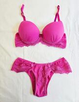 Conjunto sutiã e tanga pink G liso e renda zensil Conjunto sutiã e tanga pink G liso e renda zensil