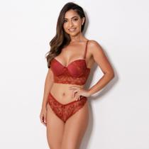 Conjunto Sutiã Estilo Cropped Luxo em Renda Com Bojo