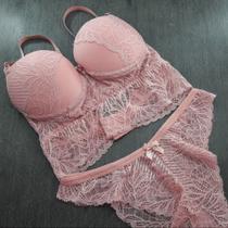 Conjunto Sutiã Estilo Cropped Luxo em Renda Com Bojo