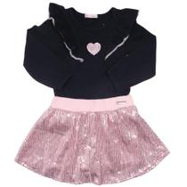 Conjunto Sweet Girl Blusa Preta e Saia Paetê Rosa