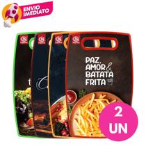 Conjunto Tábua Corte Decorada Plástico Retangular Colorida Churrasco Carne Legumes