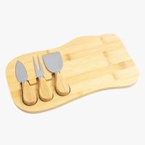 Conjunto Tábua e Facas para Queijo 4 Peças de Bambu 33cm Kit Gourmet com Design Elegante e Funcional