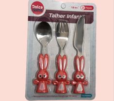 Conjunto Talher Infantil Animado 3 Peças Aço Inox Dolce Home Colher Garfo Faca