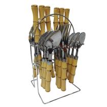 Conjunto Talheres Bambu 24 Pçs com Suporte N2446437 - Quanhe Conjunto Talheres Bambu 24 Pçs com Suporte N2446437 - Quanhe
