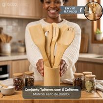 Conjunto Talheres Bambu Giotto Kit Utensílios Cozinha Sustentável Conjunto Talheres Bambu Giotto Kit Utensílios Cozinha Sustentável
