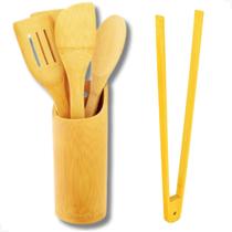 Conjunto Talheres Bambu Utensílios Colher De Pau Pegador