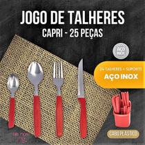 Conjunto Talheres Capri C/ Suporte 25 Pçs Inox Cabo Plástico