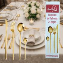 Conjunto Talheres Dourados 24 Peças Luxo Mesa Posta Elegante