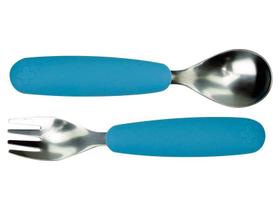 Conjunto Talheres Infantis em Silicone - 1 Garfo + 1 Colher Azul Moda do Chef