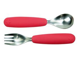 Conjunto Talheres Infantis em Silicone - 1 Garfo + 1 Colher Vermelho Moda do Chef