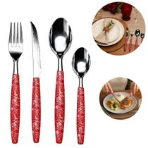 Conjunto Talheres Vermelho 24 Peças Inox Mesa Posta