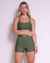 Conjunto tamanho único Short Básico Cós Cruzado Verde Floresta