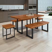 Conjunto Tampo Ripado Madeira Maciça 200x90cm com 4 Bancos Capri