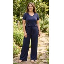 Conjunto Tania Feminino com Blusa Decote V e Calça Pantalona com Bolso e Cordão