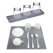 conjunto Tapete escorredor pia silicone pratos copos talher