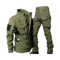 Conjunto Tático Masculino Impermeável Shark Skin Com Jaqueta Soft Shell De Fleece Grosso E Calças