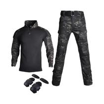 Conjunto Tático Masculino Preto Camuflado Com Blusa De Combate 1/4 Zip E Calças Duráveis Para