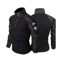 Conjunto Tático Masculino Preto Camuflado Com Blusa De Combate 1/4 Zip E Calças Duráveis Para