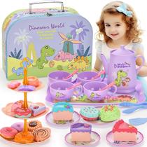 Conjunto Tea Party Dinosaurs Lajeje para meninas com estojo de transporte