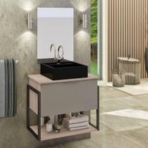 Conjunto Tech 60cm Madeirado Cinza Cuba Preta