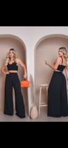 Conjunto tecido duna cropped e calça pantalona
