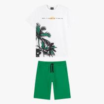 Conjunto Teen Lemon Camiseta Algodão Bermuda Moletom Branco/Verde