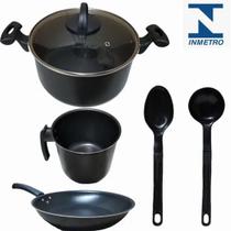 Conjunto Teflon Antiaderente Grande 3 Peças + 2 Espátulas Conjunto Teflon Antiaderente Grande 3 Peças + 2 Espátulas